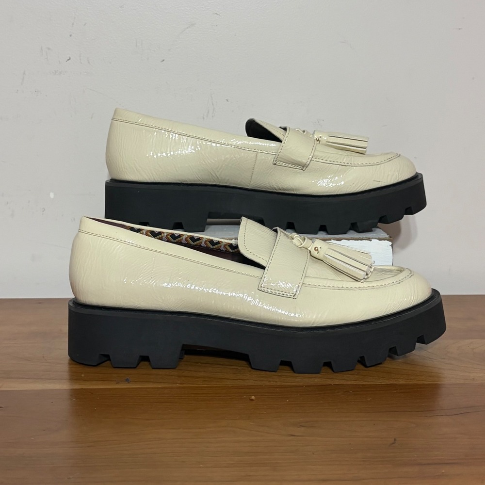 Sarto by Franco Sarto Balinna Cream Patent Tassel Lug Sole Platform Loafers 8.5M